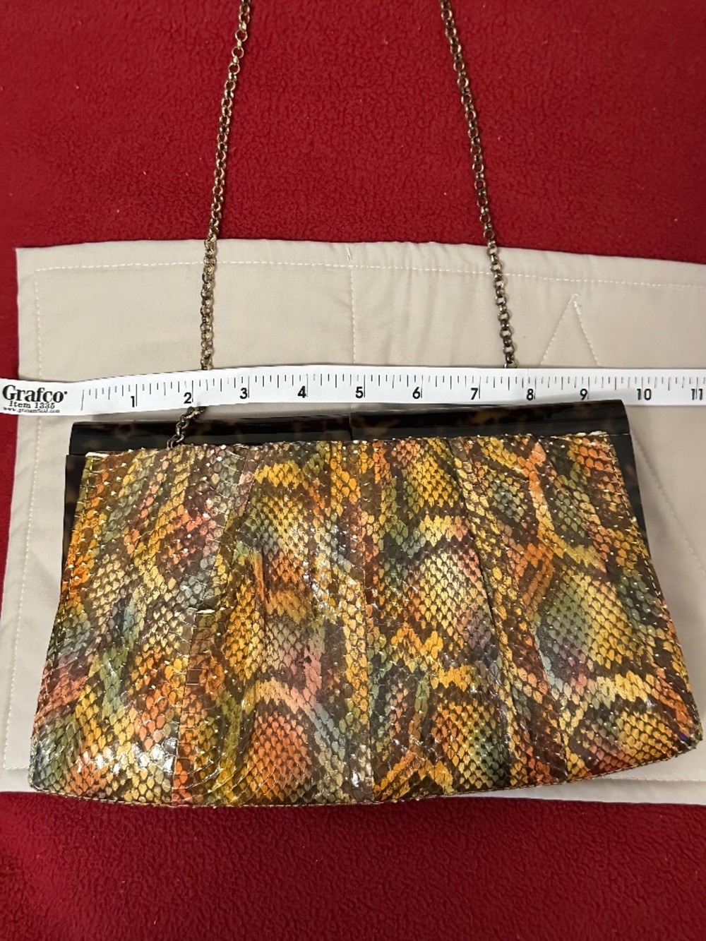 Kotur Multicolor Python Clutch Crossbody Tortoiseshell Frame Chain Bag Vintage - Picture 12 of 16